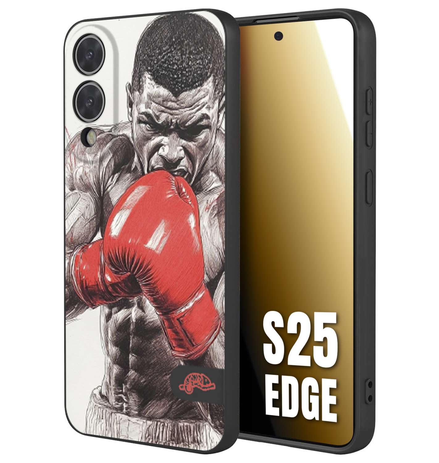 CUSTOMIZZA - Custodia cover nera morbida in tpu compatibile per Samsung S25 EDGE pugilato pugili disegno tattoo guantoni box pesi massimi gancio