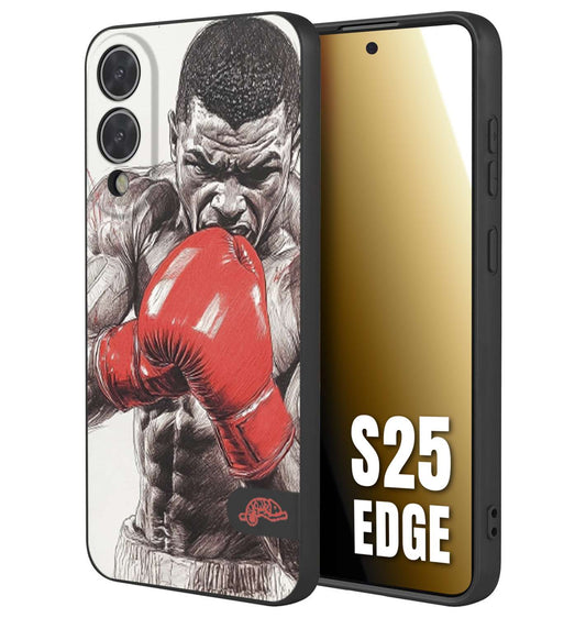 CUSTOMIZZA - Custodia cover nera morbida in tpu compatibile per Samsung S25 EDGE pugilato pugili disegno tattoo guantoni box pesi massimi gancio