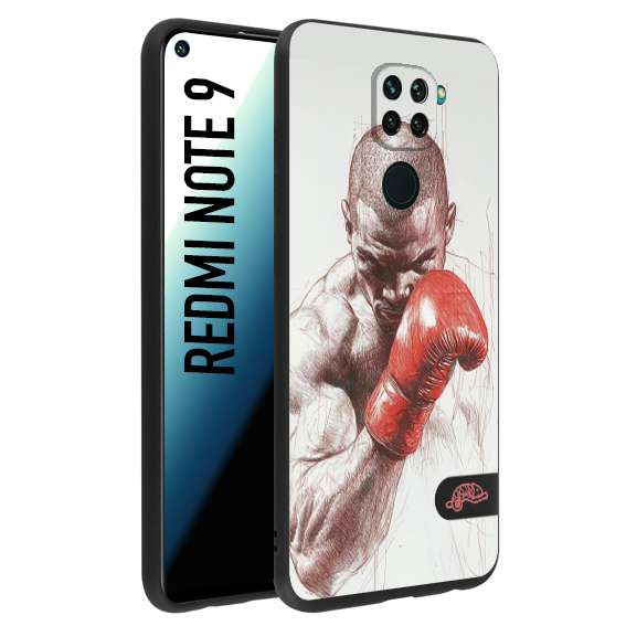 CUSTOMIZZA - Custodia cover nera morbida in tpu compatibile per Xiaomi Redmi Note 9 pugilato pugili disegno tattoo guantoni box sport primo piano