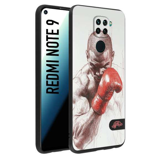 CUSTOMIZZA - Custodia cover nera morbida in tpu compatibile per Xiaomi Redmi Note 9 pugilato pugili disegno tattoo guantoni box sport primo piano