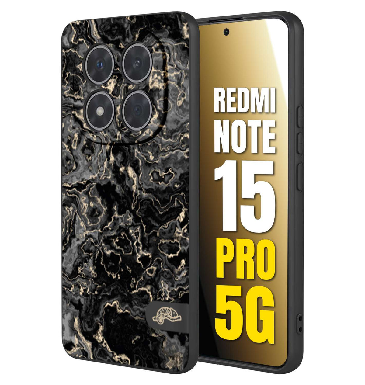CUSTOMIZZA - Custodia cover nera morbida in tpu compatibile per Xiaomi Redmi Note 15 PRO 5G effetto marmo marble nero black venature dorato pietra