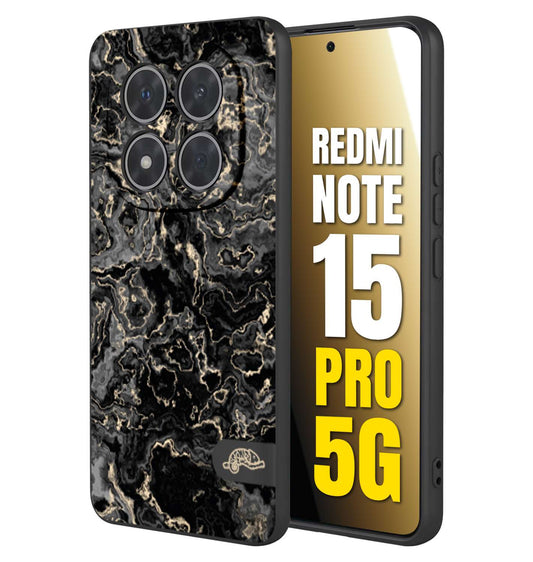 CUSTOMIZZA - Custodia cover nera morbida in tpu compatibile per Xiaomi Redmi Note 15 PRO 5G effetto marmo marble nero black venature dorato pietra