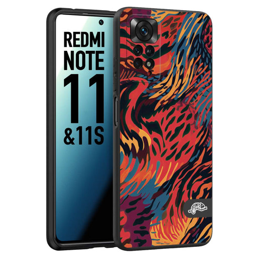 CUSTOMIZZA - Custodia cover nera morbida in tpu compatibile per Xiaomi Redmi Note 11 -  Note 11S leopardato maculato tigrato colorata fiamme rossa blu arancione