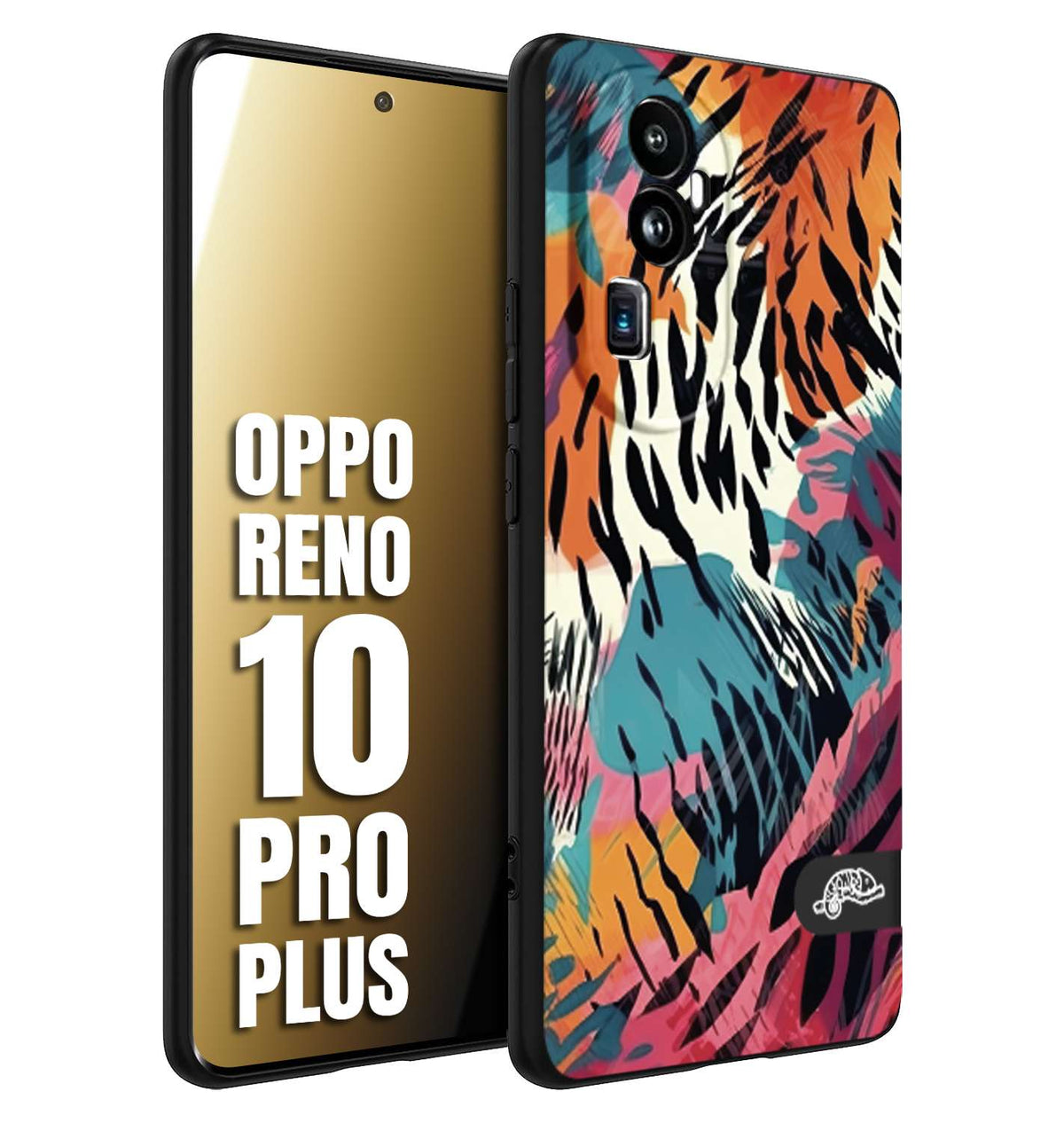 CUSTOMIZZA - Custodia cover nera morbida in tpu compatibile per Oppo Reno 10 PRO PLUS leopardato maculato tigrato tiger colorata summer color