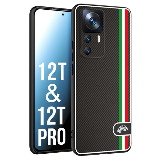 CUSTOMIZZA - Custodia cover nera morbida in tpu compatibile per Xiaomi 12T - 12T PRO effetto fibra di carbonio bandiera Italia made in Italy