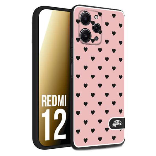 CUSTOMIZZA - Custodia cover nera morbida in tpu compatibile per Xiaomi Redmi 12 cuori pois rosa donna pin up vintage