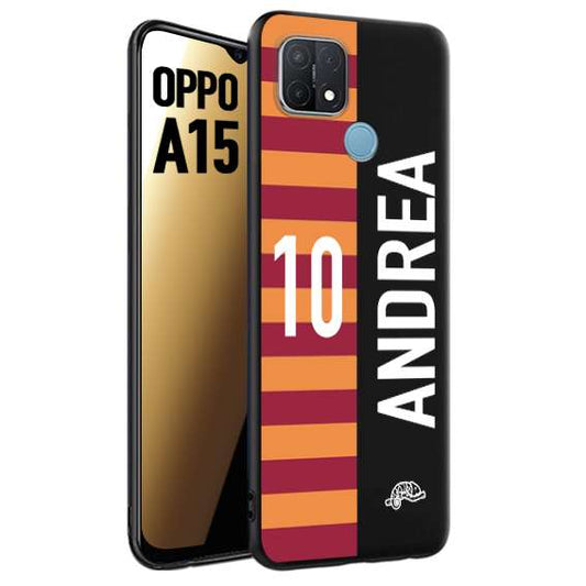 CUSTOMIZZA - Custodia cover nera morbida in tpu compatibile per Oppo A15 personalizzata calcio football nome e numero calciatori giallo rossi