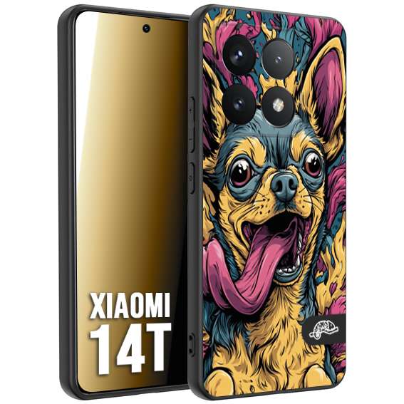 CUSTOMIZZA - Custodia cover nera morbida in tpu compatibile per Xiaomi 14T Chihuahua illustrazione cane pop art cane street art cartone animato