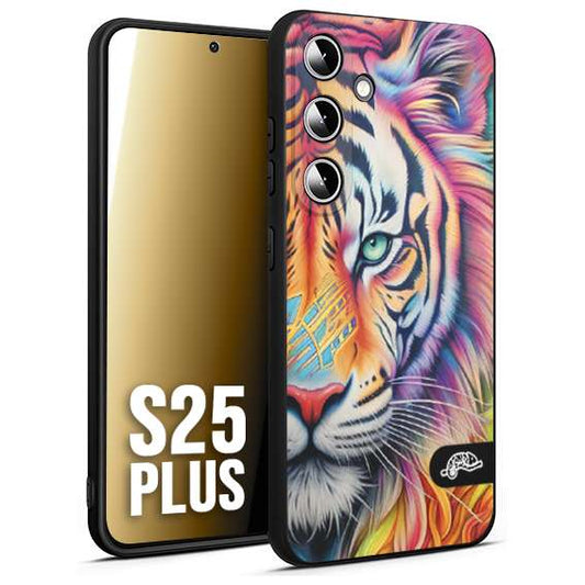 CUSTOMIZZA - Custodia cover nera morbida in tpu compatibile per Samsung S25 PLUS animali color tigre tiger viso colori vibranti disegnato schizzo