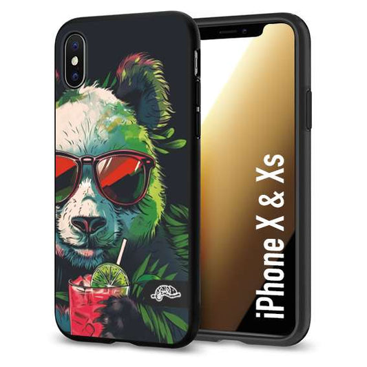 CUSTOMIZZA - Custodia cover nera morbida in tpu compatibile per iPhone X - Xs estate disegnata cocktails animali simpatici panda mojito