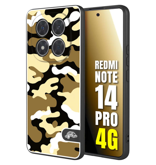 CUSTOMIZZA - Custodia cover nera morbida in tpu compatibile per Xiaomi Redmi Note 14 PRO 4G camouflage mimetico militare giallo desert brown
