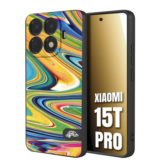 CUSTOMIZZA - Custodia cover nera morbida in tpu compatibile per Xiaomi 15T PRO colorata fantasia vortice marmo arcobaleno gialla verde blu