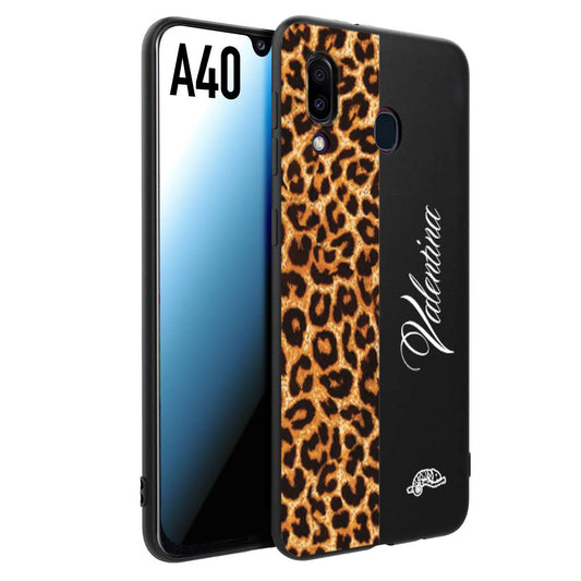 CUSTOMIZZA - Custodia cover nera morbida in tpu compatibile per Samsung A40 custom nome scritta leopardato maculato donna marrone leopard