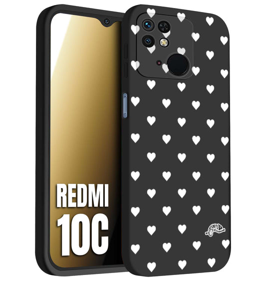 CUSTOMIZZA - Custodia cover nera morbida in tpu compatibile per Xiaomi Redmi 10C cuori pois bianchi donna pin up vintage