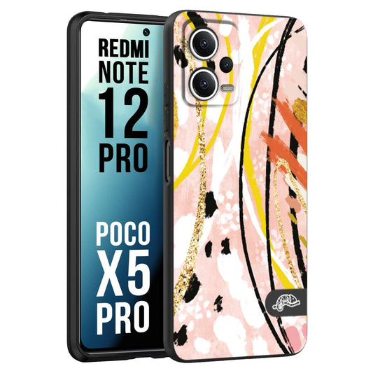 CUSTOMIZZA - Custodia cover nera morbida in tpu compatibile per Xiaomi Redmi Note 12 PRO - POCO X5 PRO fiori astratti donna zebrato leopardato fantasia dorata gialla rosa colorata