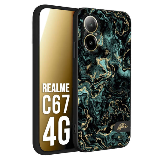 CUSTOMIZZA - Custodia cover nera morbida in tpu compatibile per Realme C67 4G effetto marmo marble verde green venature dorato pietra