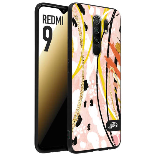 CUSTOMIZZA - Custodia cover nera morbida in tpu compatibile per Xiaomi Redmi 9 fiori astratti donna zebrato leopardato fantasia dorata gialla rosa colorata