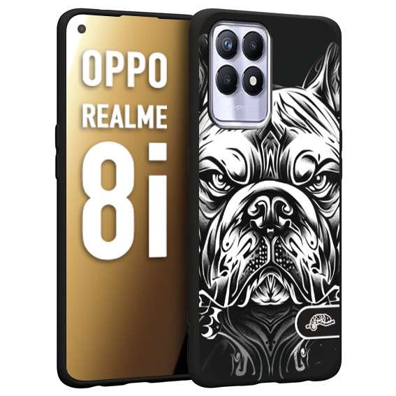 CUSTOMIZZA - Custodia cover nera morbida in tpu compatibile per Oppo Realme 8i bulldog bianco a rilievo disegnato tattoo tatuaggio