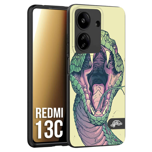 CUSTOMIZZA - Custodia cover nera morbida in tpu compatibile per Xiaomi Redmi 13C snake yellow green serpente tatuaggio tattoo disegnato a mano
