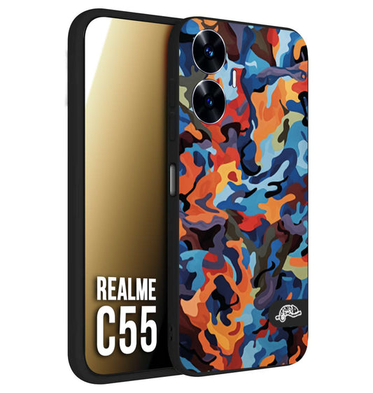 CUSTOMIZZA - Custodia cover nera morbida in tpu compatibile per Realme C55 camouflage mimetico militare moderno blu arancio rosso