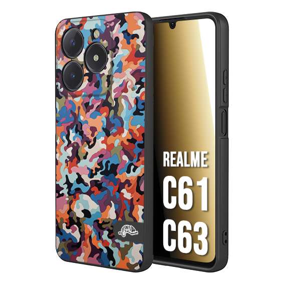 CUSTOMIZZA - Custodia cover nera morbida in tpu compatibile per Oppo C61 - C63 camouflage mimetico militare moderno blu arancio rosa