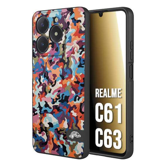 CUSTOMIZZA - Custodia cover nera morbida in tpu compatibile per Oppo C61 - C63 camouflage mimetico militare moderno blu arancio rosa