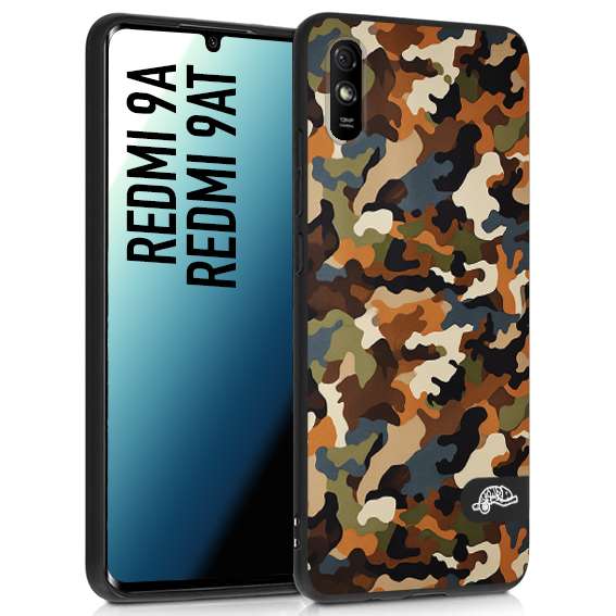 CUSTOMIZZA - Custodia cover nera morbida in tpu compatibile per Xiaomi Redmi 9A - 9AT camouflage mimetico militare moderno blu marrone beige