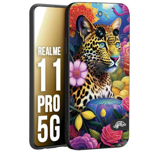 CUSTOMIZZA - Custodia cover nera morbida in tpu compatibile per Realme 11 PRO 5G astratti donna flower fantasia leopardo ghepardo animali colorati