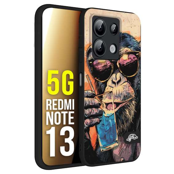 CUSTOMIZZA - Custodia cover nera morbida in tpu compatibile per Xiaomi Redmi Note 13 5G estate disegnata cocktails animali simpatici scimmia monkey negroni