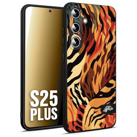 CUSTOMIZZA - Custodia cover nera morbida in tpu compatibile per Samsung S25 PLUS leopardato maculato tigrato tiger colorata gialla rossa arancio