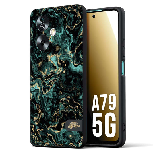 CUSTOMIZZA - Custodia cover nera morbida in tpu compatibile per Oppo A79 5G effetto marmo marble verde green venature dorato pietra