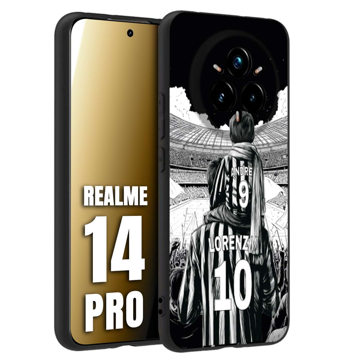 CUSTOMIZZA - Custodia cover nera morbida in tpu compatibile per Realme 14 PRO personalizzata calcio football nome e numero calciatori bianconeri bianca e nera