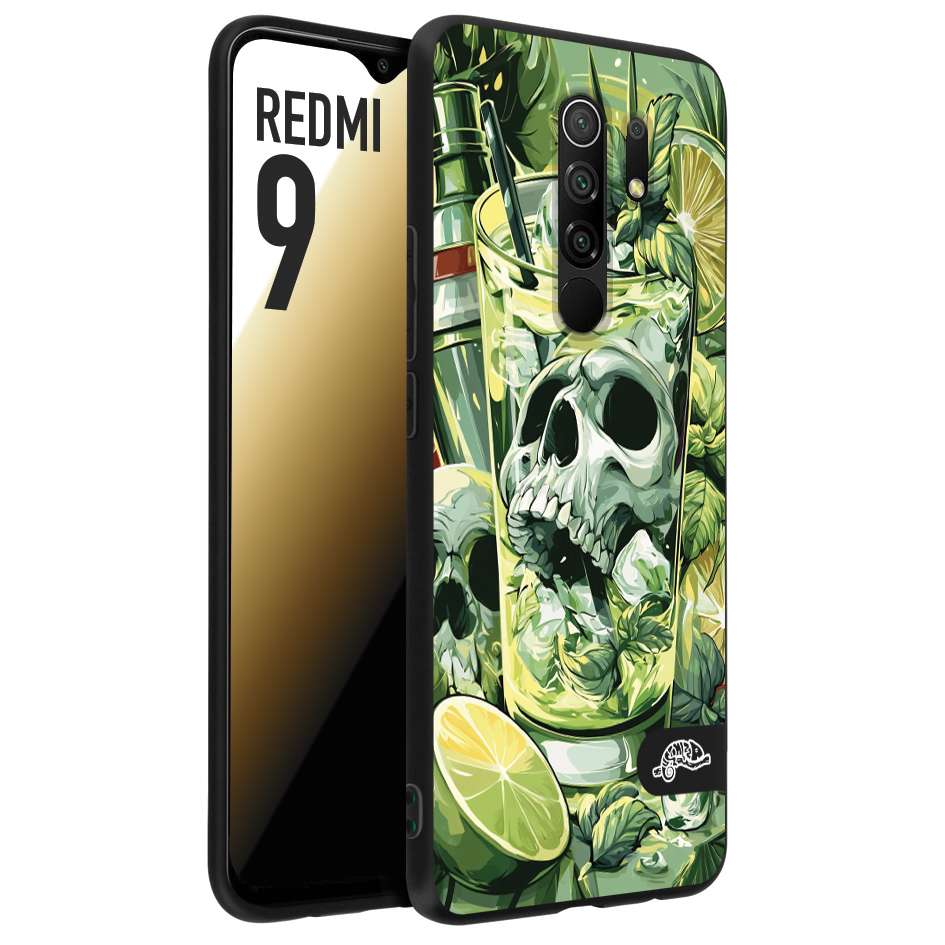 CUSTOMIZZA - Custodia cover nera morbida in tpu compatibile per Xiaomi Redmi 9 Mojito cocktail teschio illustrazione drink lime menta ghiacci tropicale street art