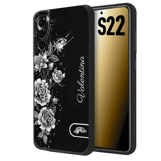 CUSTOMIZZA - Custodia cover nera morbida in tpu compatibile per Samsung S22 a rilievo soft touch personalizzata nome rose fiori donna