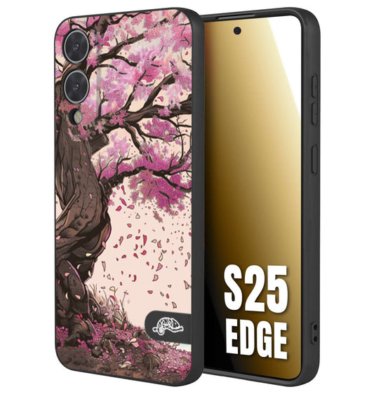 CUSTOMIZZA - Custodia cover nera morbida in tpu compatibile per Samsung S25 EDGE giapponese colori morbidi fiori di ciliegio rosa disegnata