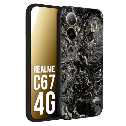 CUSTOMIZZA - Custodia cover nera morbida in tpu compatibile per Realme C67 4G effetto marmo marble nero black venature dorato pietra