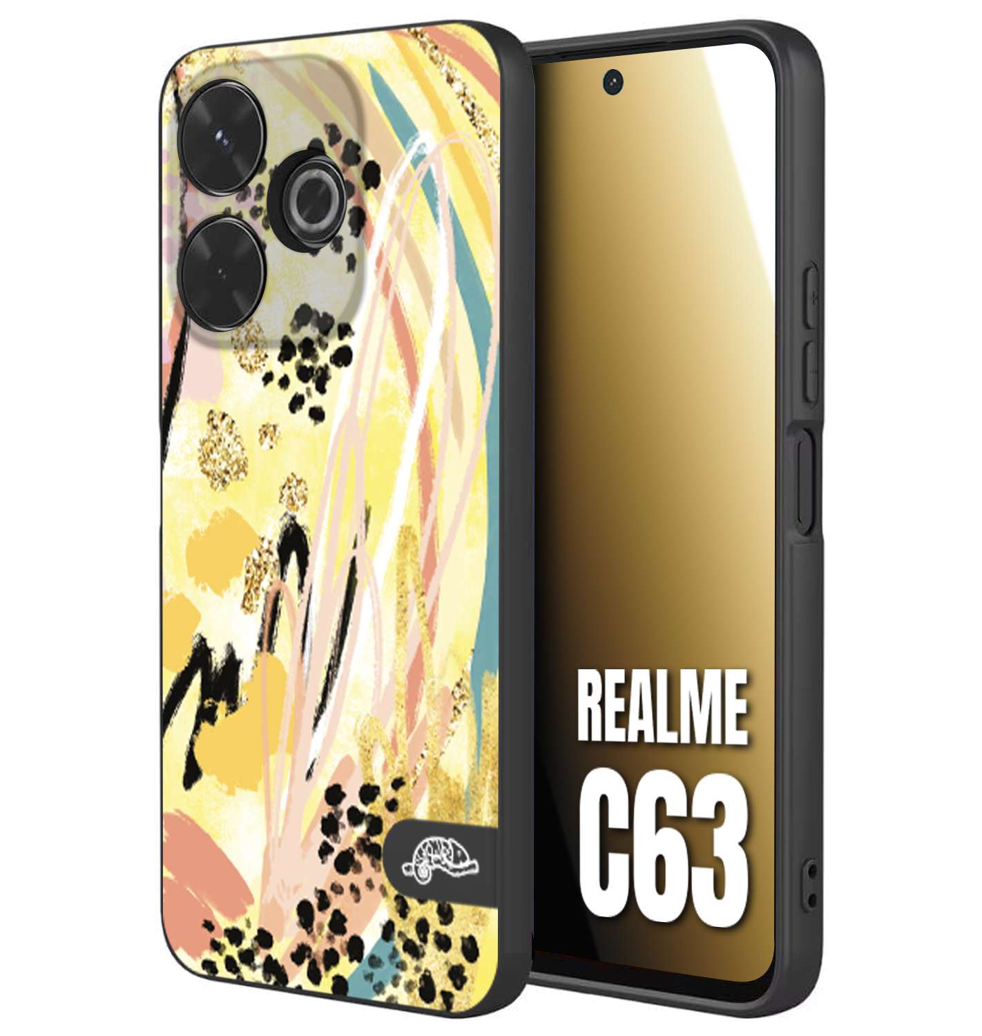 CUSTOMIZZA - Custodia cover nera morbida in tpu compatibile per Realme C63 astratti donna flower fantasia estate gialla rosa leopardata