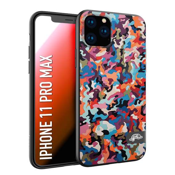 CUSTOMIZZA - Custodia cover nera morbida in tpu compatibile per iPhone 11 PRO MAX camouflage mimetico militare moderno blu arancio rosa