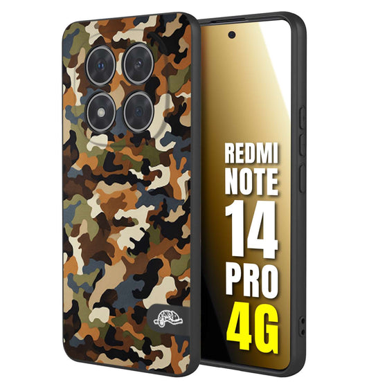 CUSTOMIZZA - Custodia cover nera morbida in tpu compatibile per Xiaomi Redmi Note 14 PRO 4G camouflage mimetico militare moderno blu marrone beige