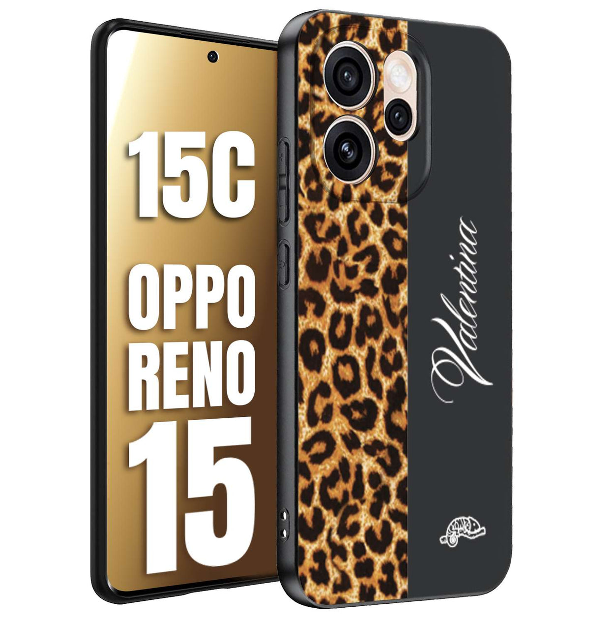 CUSTOMIZZA - Custodia cover nera morbida in tpu compatibile per Oppo Reno 15 - Reno 15Ccustom nome scritta leopardato maculato donna marrone leopard