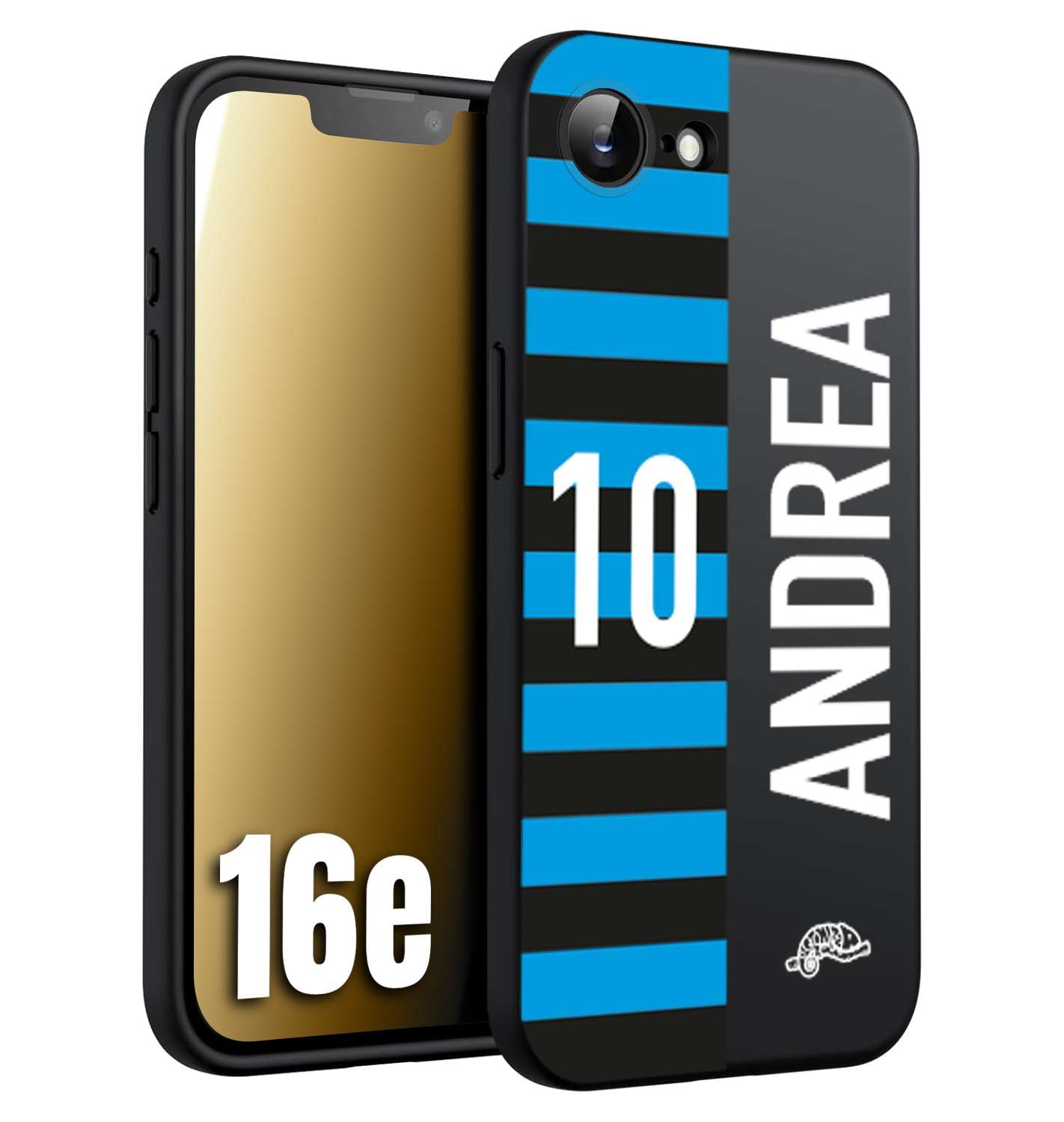 CUSTOMIZZA - Custodia cover nera morbida in tpu compatibile per iPhone 16E personalizzata calcio football nome e numero calciatori nerazzurra