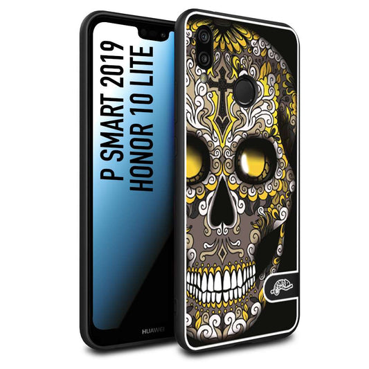 CUSTOMIZZA - Custodia cover nera morbida in tpu compatibile per Huawei P SMART 2019 teschio messicano Mexican skull nero giallo