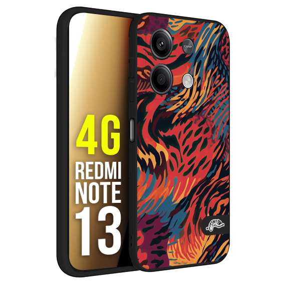 CUSTOMIZZA - Custodia cover nera morbida in tpu compatibile per Xiaomi Redmi Note 13 4G leopardato maculato tigrato colorata fiamme rossa blu arancione