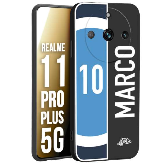 CUSTOMIZZA - Custodia cover nera morbida in tpu compatibile per Realme 11 PRO PLUS 5G personalizzata calcio football nome e numero calciatori biancoazzurri bianco celesti