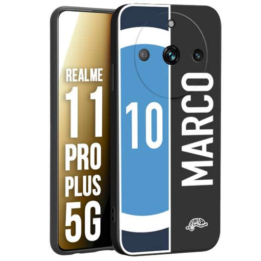 CUSTOMIZZA - Custodia cover nera morbida in tpu compatibile per Realme 11 PRO PLUS 5G personalizzata calcio football nome e numero calciatori biancoazzurri bianco celesti