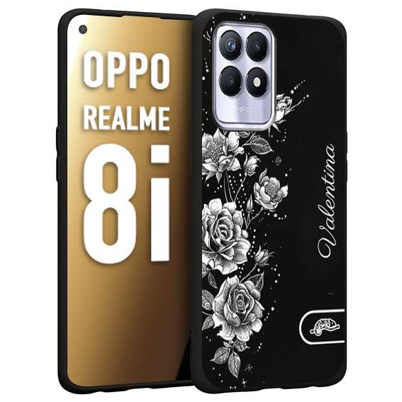 CUSTOMIZZA - Custodia cover nera morbida in tpu compatibile per Oppo Realme 8i a rilievo soft touch personalizzata nome rose fiori donna