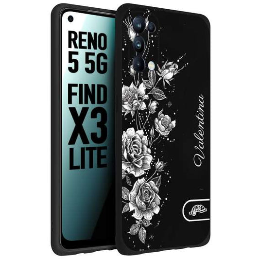 CUSTOMIZZA - Custodia cover nera morbida in tpu compatibile per Oppo Reno 5 5G a rilievo soft touch personalizzata nome rose fiori donna