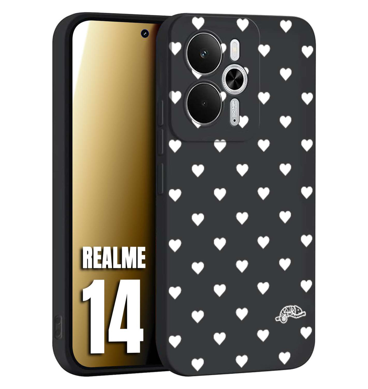 CUSTOMIZZA - Custodia cover nera morbida in tpu compatibile per Realme 14 5G cuori pois bianchi donna pin up vintage