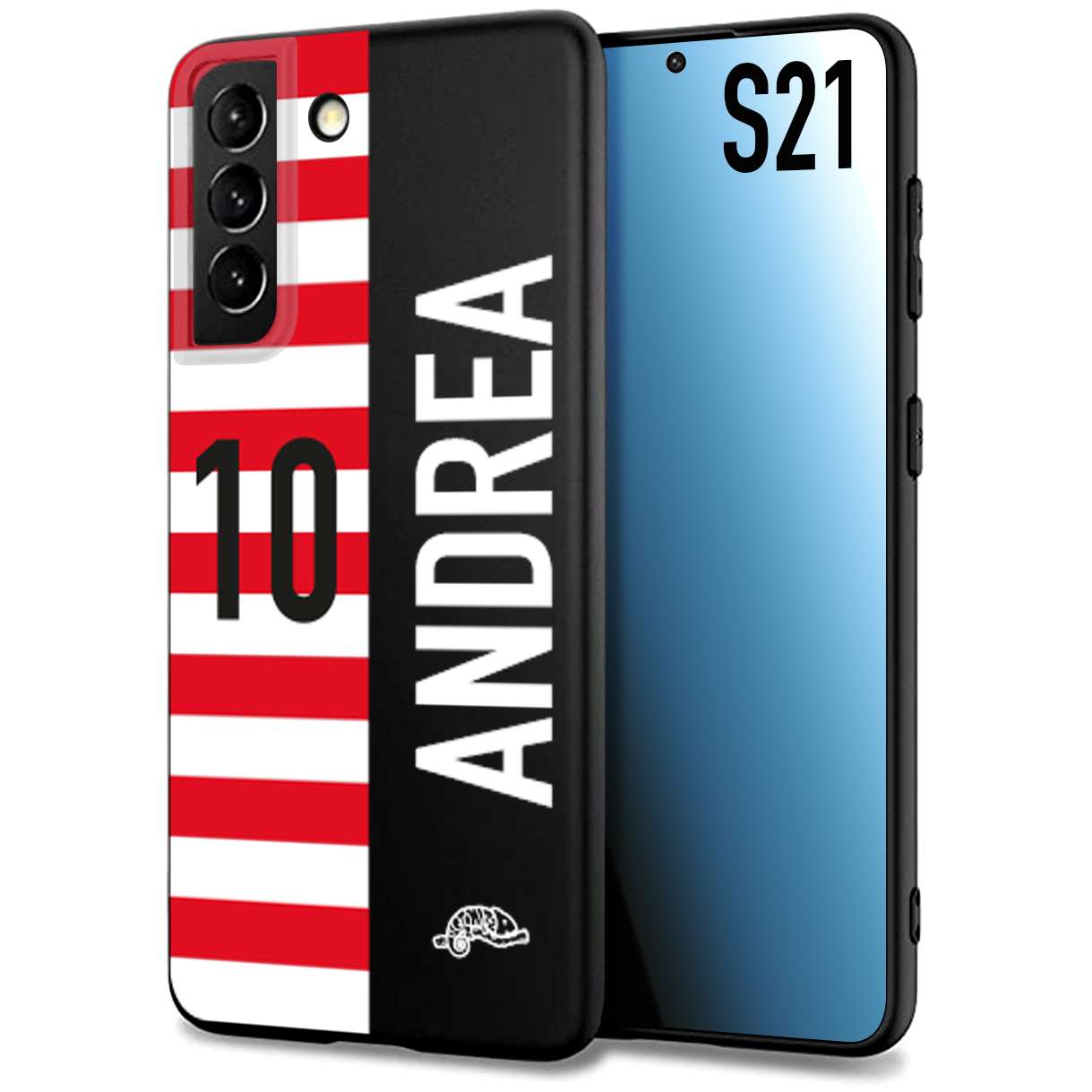 CUSTOMIZZA - Custodia cover nera morbida in tpu compatibile per Samsung S21 personalizzata calcio football nome e numero calciatori bianco rossa