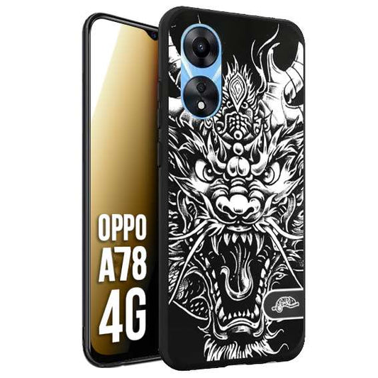 CUSTOMIZZA - Custodia cover nera morbida in tpu compatibile per Oppo A94 4G drago black and white bianco a rilievo disegnato tattoo tatuaggio